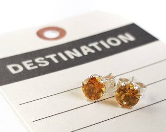 Citrine and Sterling Silver Stud Earrings