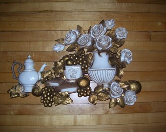 Hollywood Regency Wall Hanging Gold White Italianate Large 1973 Homco Vintage