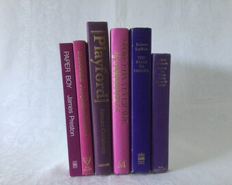 Vintage Books Pink and Plum Collection, Book Bundle, Instant Library, Books for Decor