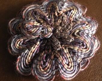 Hand Knit Flower Brooch - Purples