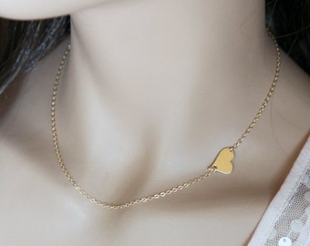Gold Heart Necklace, Sideways HEART Necklace, Love Necklace, 14K Gold Filled.