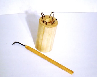 Knitting Spool and Loom Hook Set. Peg Knitter & Hook. Wooden Corking Tool and Bamboo Handle Hook. Strickliesel Tricotin Loom Knitting Hook