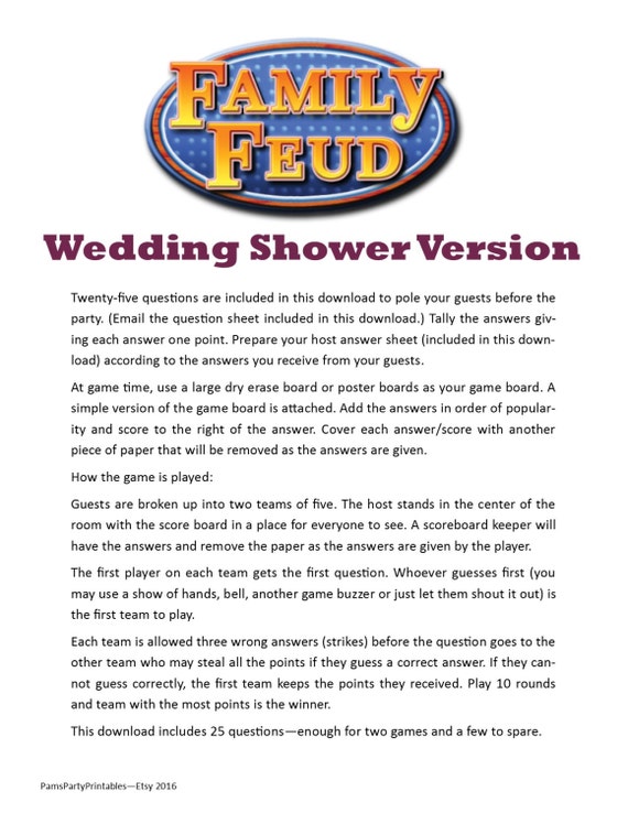 wedding shower family feud printable game bachelorette family fued flyer template