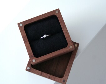 Walnut wood Ring box. Ascetic design ring box. Engagement ring box. Jewelry box. Wooden ring box.