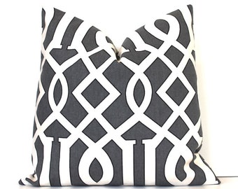 Charcoal Grey Trellis Designer Pillow Accent Throw Cushion Cover hollywood regency imperial modern geometric cream lattice gray black