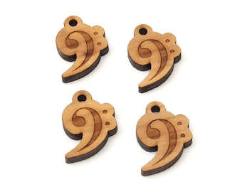 Bass Clef Charm - 4 pack . Made in the USA with Sustainable Black Cherry Wood. Charms by Timbergreen Woods.