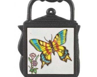 Kettle Shaped Trivet C/W Blue/Yellow Butterfly