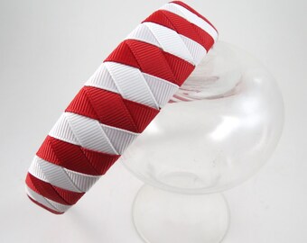 Red and White Headband - Red Headband - White Headband - Striped Headband - Headband - Ribbon Woven Headband - Braided Headband