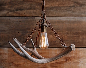 The Durango Chandelier - Antler Pendant Light - Rustic Chain Antler Shed Lamp - Hanging Ceiling lighting Fixture -Edison Bulb
