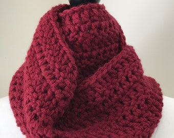 chunky cowl || circle scarf || the Roland shown in cranberry