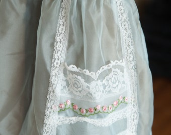Vintage Apron - Sheer Organdy Light Blue Lace