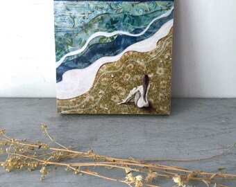 She felt small but alive, beach decor, gifts for her, ocean waves art, one of a kind, Mounted Print, wood panel