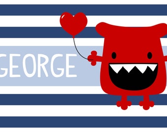 Personalized Placemat - Valentine monster laminated 12x18"