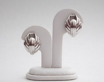Trifari Silver Earrings - Vintage 1990s Limited Edition Clip Ons Signed Trifari TM