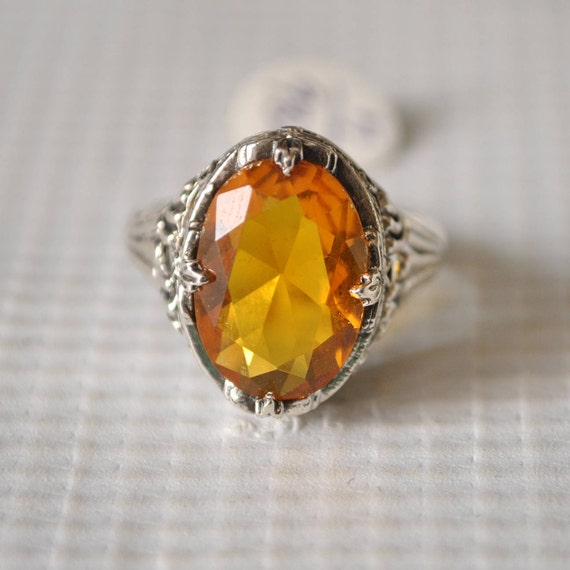Sterling Silver Golden Citrine Art Deco Ring Sz 7 #9825