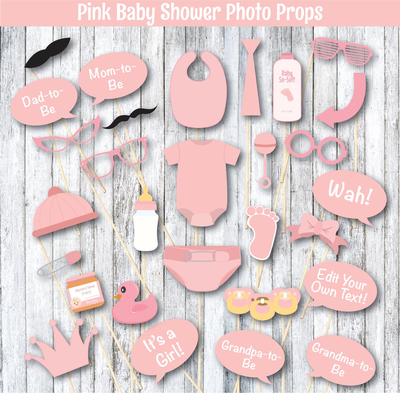 Printable Baby Shower Photo Booth Props Girl Baby Shower