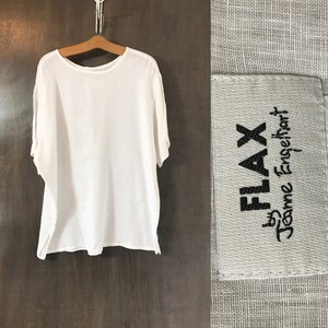 Vintage FLAX Linen Shirt 90's Linen Blouse Minimalist Shirt Slouchy White Flax Tunic Boxy Oversized Hippie Boho Clothing Medium Large R