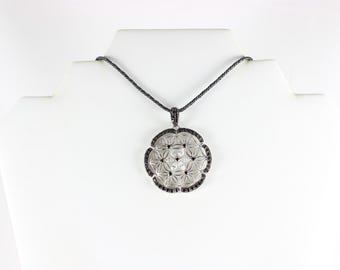 Sterling Silver Black Patina Flower Necklace 16 inch chain