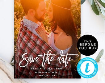 Photo save the date template DIY save the date Save the date photo template Wedding announcement cards Photo save the date printable #vm91