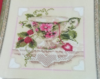 Russian Riolis Raspberry Tea Teacup Counted Cross Stitch Kit 1476