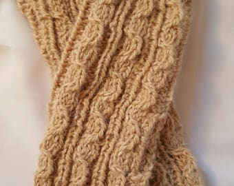 Hand Knit Alpaca Wrist Warmers - Fawn