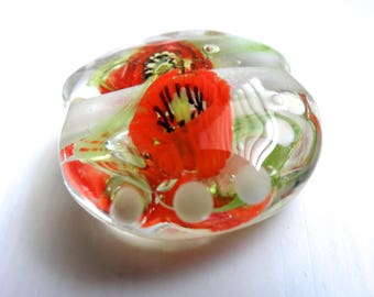 Handmade Lampwork Focal with spacers (Poppies)
