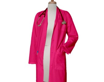 Ready to Ship Hot Pink Color Lab Coat Size Small 40 inches long Doctor Coat Embroidered Lab Coat, Women Lab coat, Pink coat, Discount