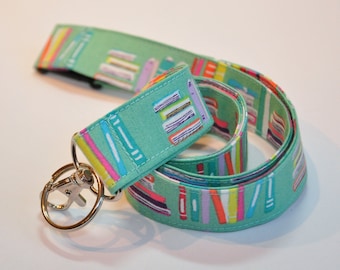 Fabric Lanyard ID Badge Holder - Teacher lanyard for book lover - Breakaway safety