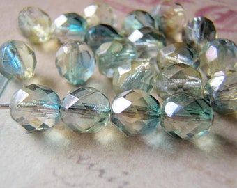 Blue Green Beads 6mm Two Tone Faceted Glass 20 Beads