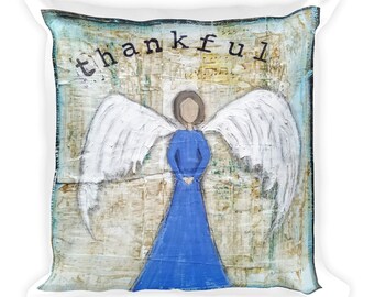 Square Pillow, Thankful Angel Mixed Media Art