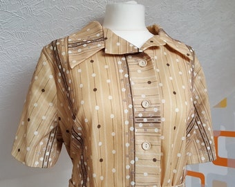Vintage 1960s Beige Gold Belted Dress Size 18 Large