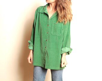 NORTHWEST corduroy women's size medium 90s electric green SLOUCHY corduroy shirt