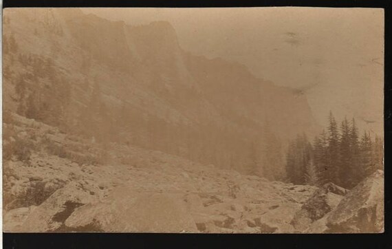 Winter Scene + Evergreens + Mountain Side + Vintage Photo Postcard