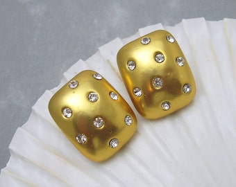 Vintage Rhinestone Earrings Brushed Gold Jewelry