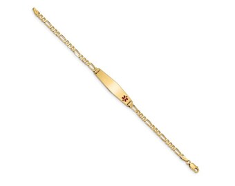 Personalized Ladies14K Gold Medic ID Bracelet/Medical History Alert 7"
