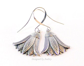 Silver Lotus Flower Earrings - Silver Earrings