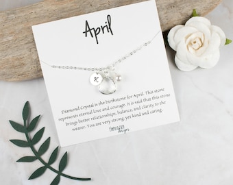 April Birthstone Personalized Silver Necklace, April Birthday Jewelry, Personalized Silver Necklace, April Birthday Gift, Bridesmaid Jewelry