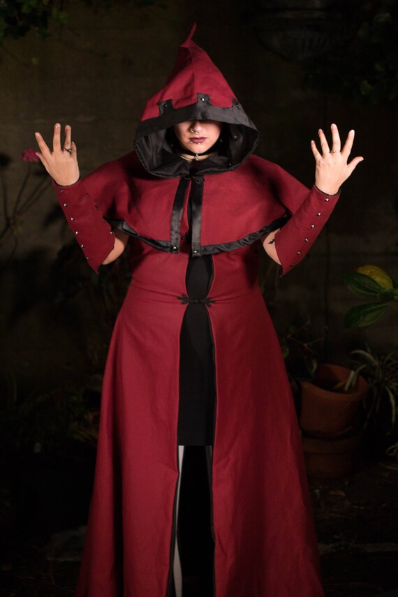 COMPLETE OUTFIT Battle Mage Burgundy Red and Black Robe