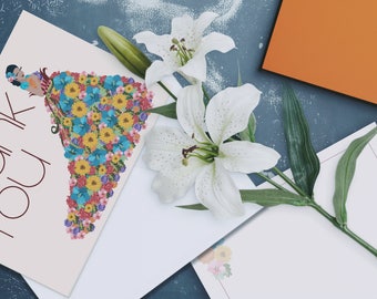Flower Girl Greeting Card Set with Natural Straw Woven Envelope