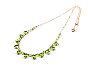 Exquisite Peridot Faceted Briolette Gold Necklace - N918