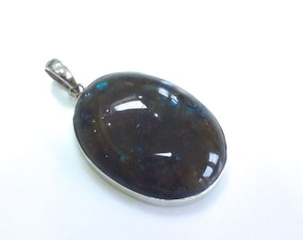 Large Oval Labradorite Stone Pendant Sterling Silver Labradorite Pendant Blue and Brown Labradorite Pendant