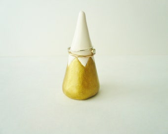 Gold Mountain Minimalist Ring Holder, clay sculpture, polymer clay art piece, hand-painted, jewellery holder