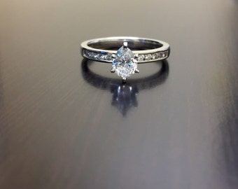 Platinum Pear Shape Diamond Solitaire Engagement Ring - Platinum Diamond Wedding Ring - Platinum Solitaire Diamond Ring - Pear Shape Ring