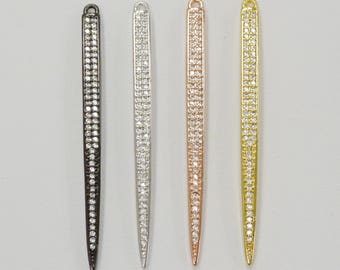 Spike Pendant, Cubic Zirconia, Rhodium, Gold, Rose Gold, Gunmetal, 55mm x 4mm, 1 Piece, with Bail