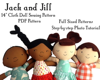 Rag Doll sewing pattern, cloth doll, boy and girl, twins, Jack and Jill, soft toy plushie pattern, PDF instant download, A4 or letter