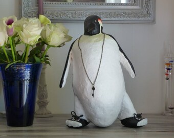 Luigi Penguin, paper mache sculpture