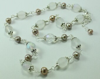 Pearl and White Frosted Czech Glass Necklace