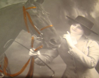 Nice Vintage/Antique Hand Tinted RPPC (Lady & Horse)