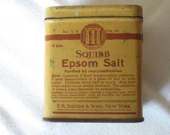 Vintage 1940's Squibb Epsom Salt Tin