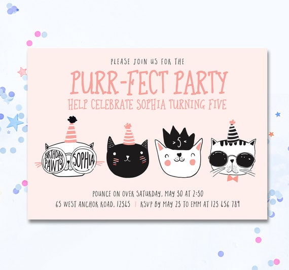 Cat Invitation Cat invite Cute cat party invite cat